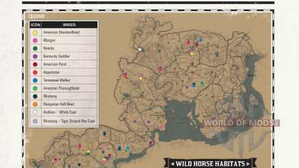 Mapa de caballos salvajes en RDR 2