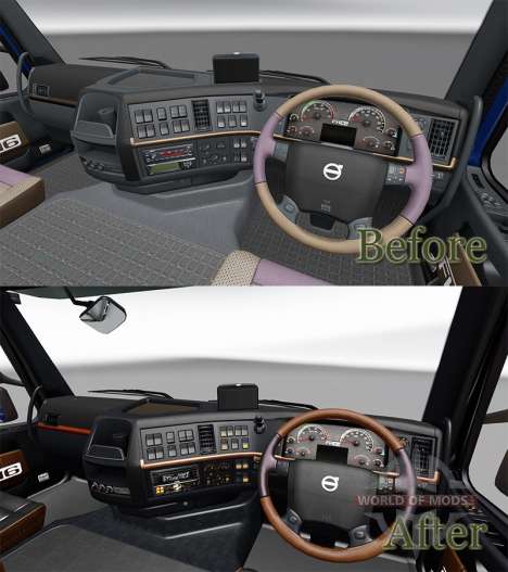 Negro y marrón, interior de la Volvo para Euro Truck Simulator 2