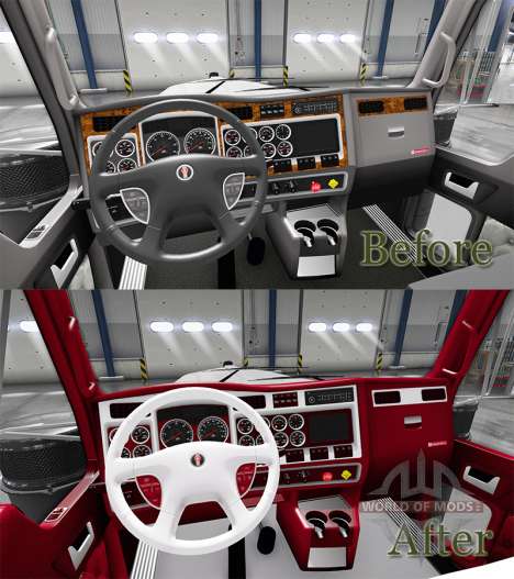El rojo y blanco, interior Kenworth W900 para American Truck Simulator