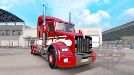 Piel Rojo-blanco-tractor Kenworth T800 para American Truck Simulator