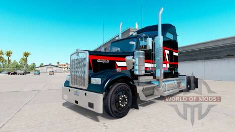 Piel Roja con rayas blancas en el camión Kenwort para American Truck Simulator