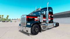 Piel Roja con rayas blancas en el camión Kenworth W900 para American Truck Simulator