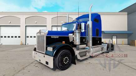 Piel de color Negro y Azul en el camión Kenworth W900 para American Truck Simulator
