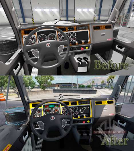 El interior es de color Amarillo-gris Kenworth W para American Truck Simulator