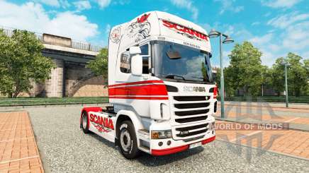 Piel Blanco-rojo sobre un tractor Scania para Euro Truck Simulator 2